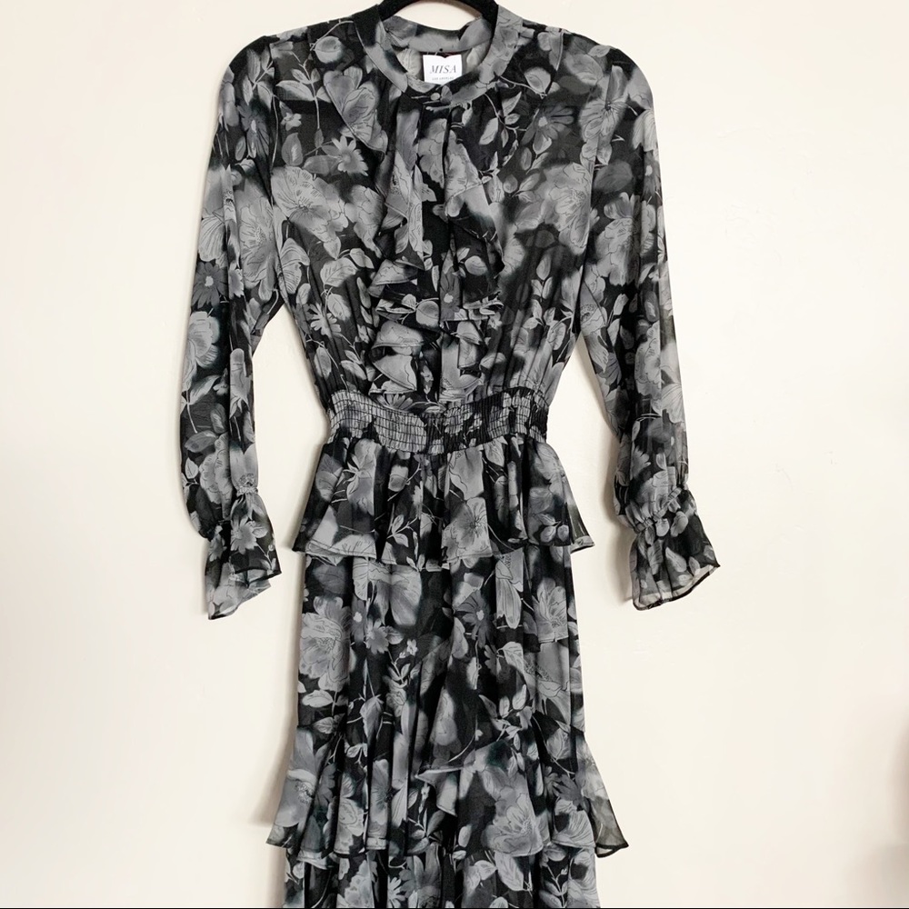 MISA Los Angeles Black Foral Agnese Midi Dress S - Picture 6 of 14